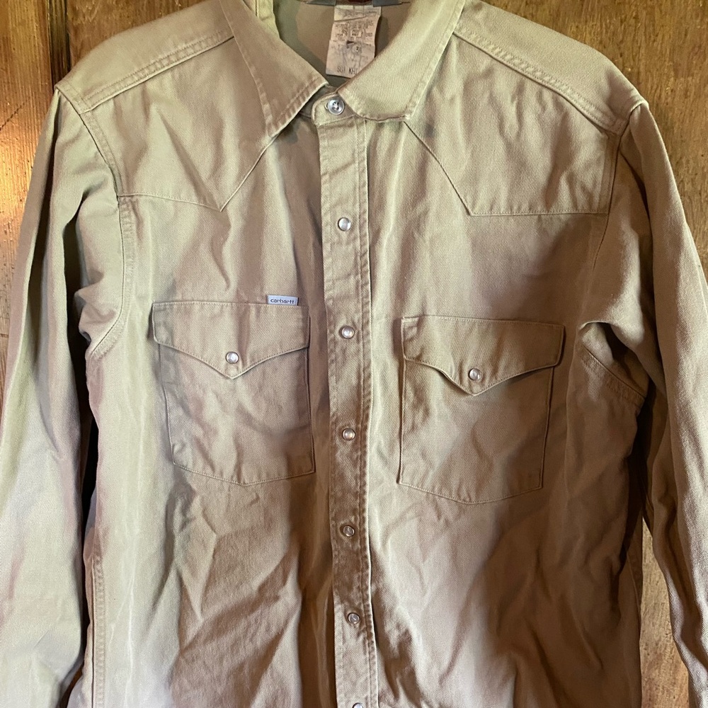 Carhartt Men's Tan snap button western shirt size 17/36